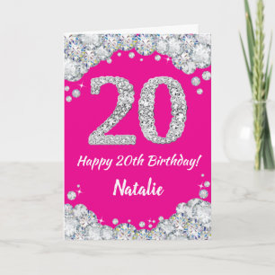 Alles Gute zum 20. Geburtstag Hot Pink und Silver  Karte