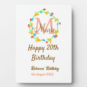 Alles Gute zum 20. Geburtstag roter Namensmonogram Fotoplatte