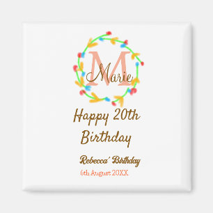 Alles Gute zum 20. Geburtstag roter Namensmonogram Magnet