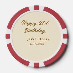 Alles Gute zum 21. Geburtstag braun Pastell Gelb N Pokerchips