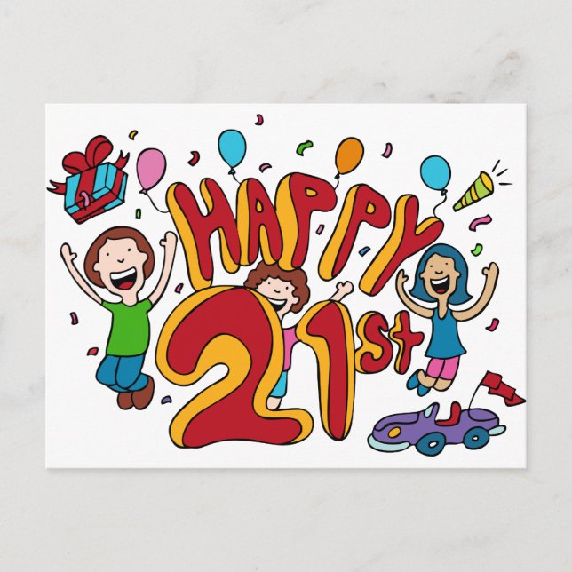 Alles Gute zum 21. Geburtstag Cartoon Postkarte (Vorderseite)