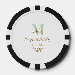 Alles Gute zum 21. Geburtstag grün Name Monogramm  Pokerchips