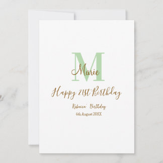 Alles Gute zum 21. Geburtstag grüner Name Monogram Einladung