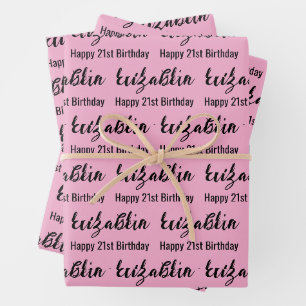 Alles Gute zum 21. Geburtstag Name Hellrosa und Sc Geschenkpapier Set