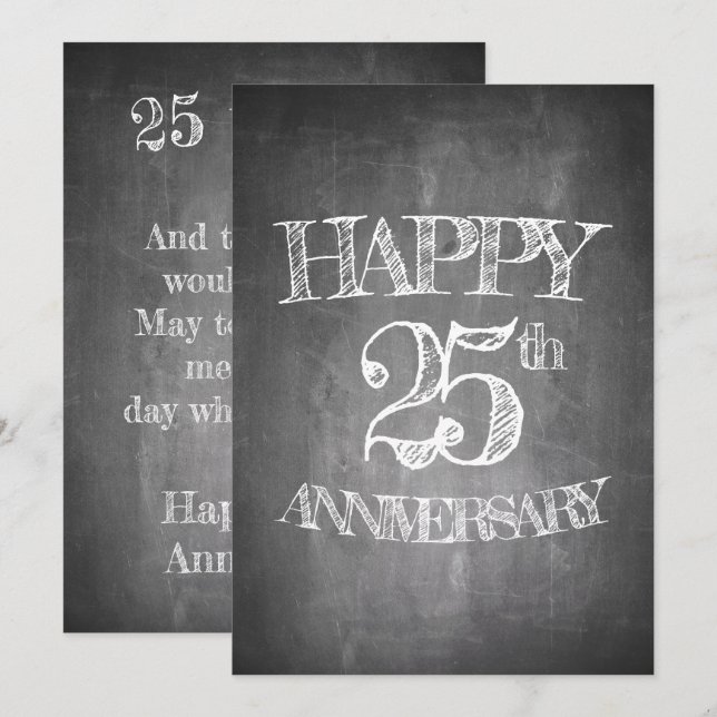 Alles Gute zum 25. Jubiläum auf Kreidebrett Einladung (Vorne/Hinten)