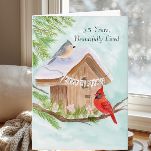 Alles Gute zum 35. Geburtstag Vögel im Vogelhaus Karte