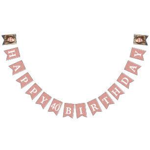 Alles Gute zum 40. Geburtstag Foto Roségold Glitte Wimpelkette
