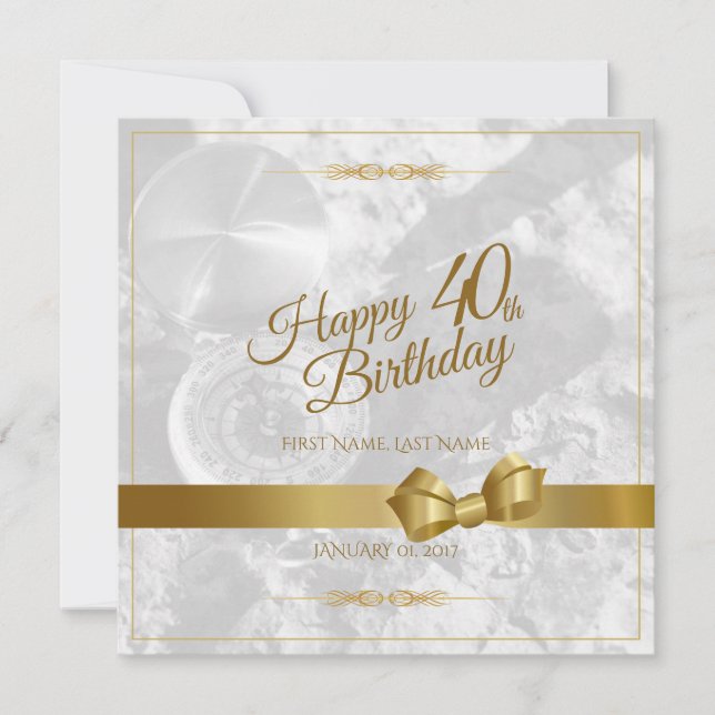 Alles Gute zum 40. Geburtstag mit goldenem Bogen (Vorderseite)