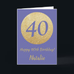 Alles Gute zum 40. Geburtstag Sehr Peri und Gold G Karte<br><div class="desc">Glückliche 40. Geburtstag Sehr Peri und Gold Glitzer Card mit personalisiertem Namen. Für weitere Anpassungen klicken Sie bitte auf die Schaltfläche "Anpassen" und verwenden Sie unser Designwerkzeug,  um diese Vorlage zu ändern.</div>