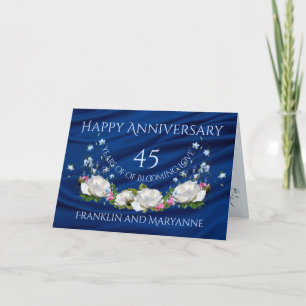 Alles Gute zum 45. Hochzeitstag Weiße Rosen Saphir Karte