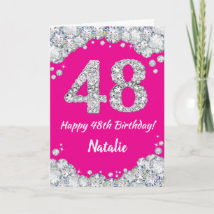 Alles Gute zum 48. Geburtstag Hot Pink und Silver Karte