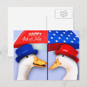 Alles Gute zum 4. Juli. Funny Patriotic Ducks Postkarte