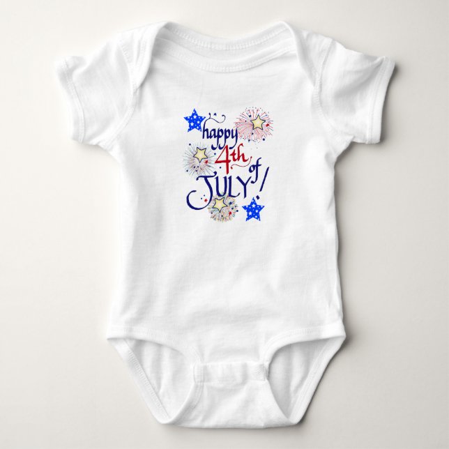 Alles Gute zum 4. Juli! mit Feuerwerk und Sternen Baby Strampler (Vorderseite)