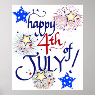 Alles Gute zum 4. Juli! mit Feuerwerk und Sternen Poster
