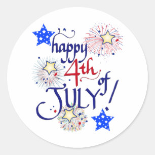 Alles Gute zum 4. Juli! mit Feuerwerk und Sternen Runder Aufkleber