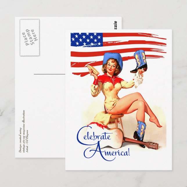 Alles Gute zum 4. Juli. Retro-Button Postkarte (Vorne/Hinten)
