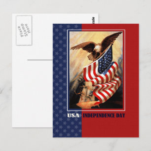 Alles Gute zum 4. Juli. Vintager Adler und US-Flag Postkarte