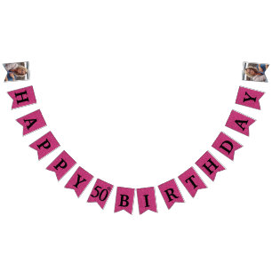Alles Gute zum 50. Geburtstag Foto Hot Pink Glitze Wimpelkette