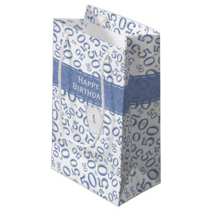 Alles Gute zum 50. Geburtstag Zahlenmuster Blau/We Kleine Geschenktüte