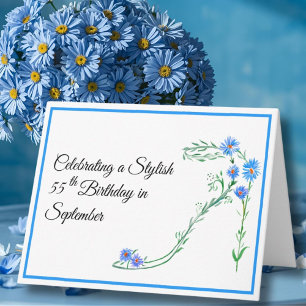 Alles Gute zum 55. Geburtstag Blaue Aster Blumen Karte