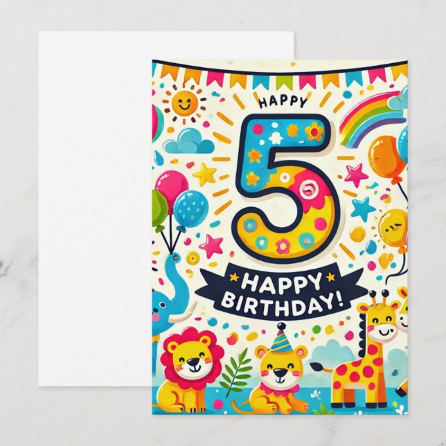 Alles Gute zum 5. Geburtstag! Begleitkarte (Vorne/Hinten)