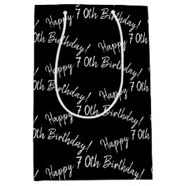 Alles Gute zum 70. Geburtstag auf schwarz Mittlere Geschenktüte