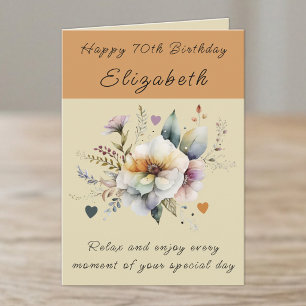 Alles Gute zum 70. Geburtstag Name floral orange Karte