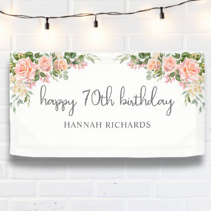 Alles Gute zum 70. Geburtstag Pink Peach Floral Banner