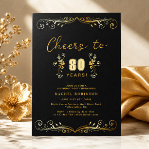 Alles Gute zum 80. Geburtstag Party Schwarz & Gold Einladung