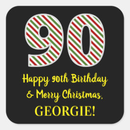 Alles Gute zum 90. Geburtstag & Frohe Weihnachten, Quadratischer Aufkleber