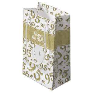 Alles Gute zum 95. Zufallszahlenmuster Gold/Weiß Kleine Geschenktüte