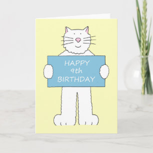 Alles Gute zum 9. Geburtstag Cartoon Weiße Katze Karte