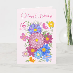 Alles Gute zum Geburtstag! 16 Süße Blume und Vögel Einladung