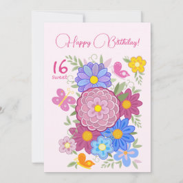 Alles Gute zum Geburtstag! 16 Süße Blume und Vögel Einladung