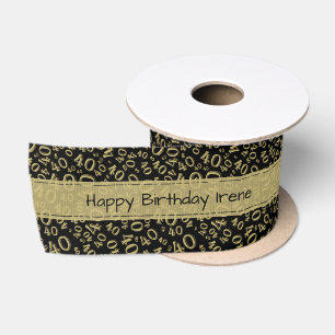 "Alles Gute zum Geburtstag" 40 Zahlenmuster Schwar Satinband