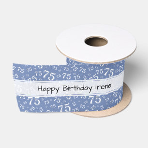 Alles Gute zum Geburtstag 75 Zahlenmuster Blau/Wei Satinband