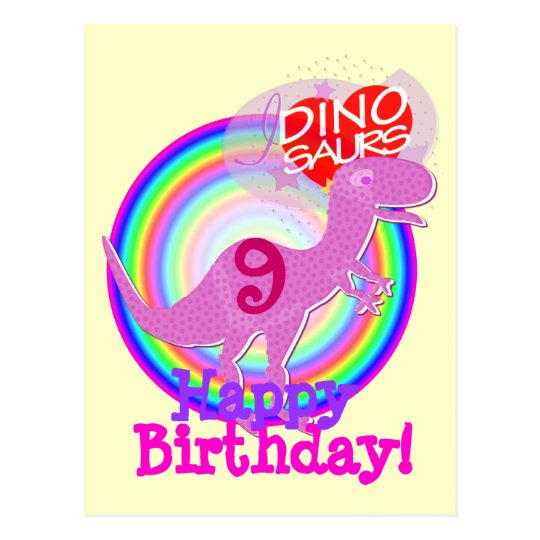 Alles Gute Zum Geburtstag 9 Jahre Lila T Rex Dino Postkarte