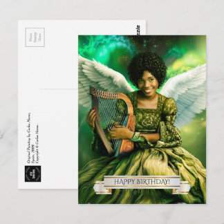 Alles Gute zum Geburtstag. Angel mit Harp Postkarte