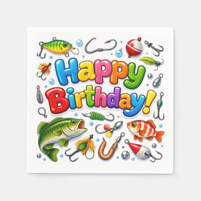Alles Gute zum Geburtstag Angelköder und Haken Serviette (Vorderseite)