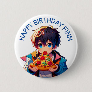 Alles Gute zum Geburtstag Anime-Jungen-Pizza-Par Button