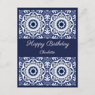 Alles Gute zum Geburtstag anpassbare blaue Azulejo Postkarte