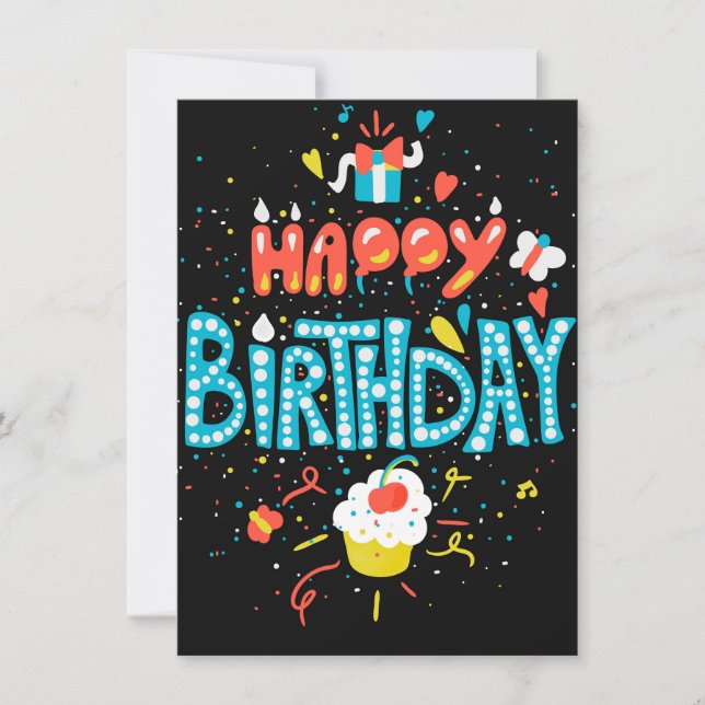 Alles Gute zum Geburtstag auf schwarz Einladung (Vorderseite)