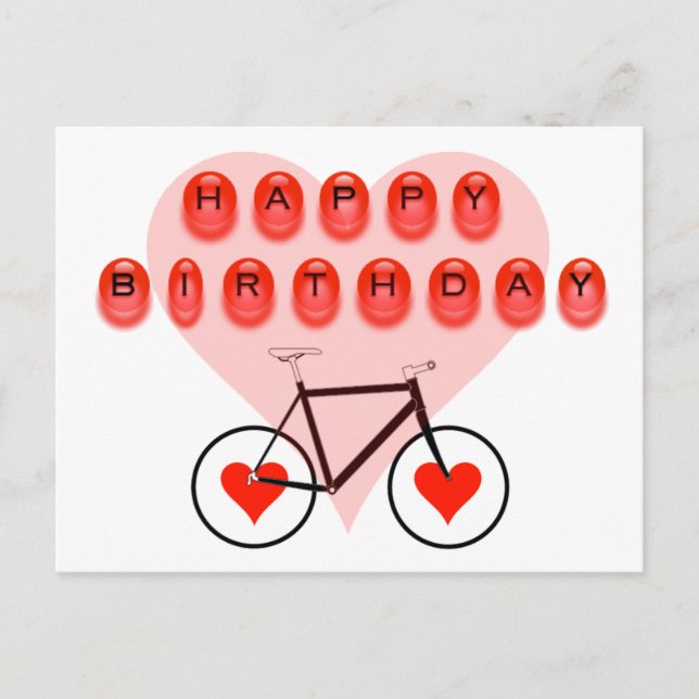 Alles Gute zum Geburtstag - Bike und Herz Postkarte (Vorderseite)