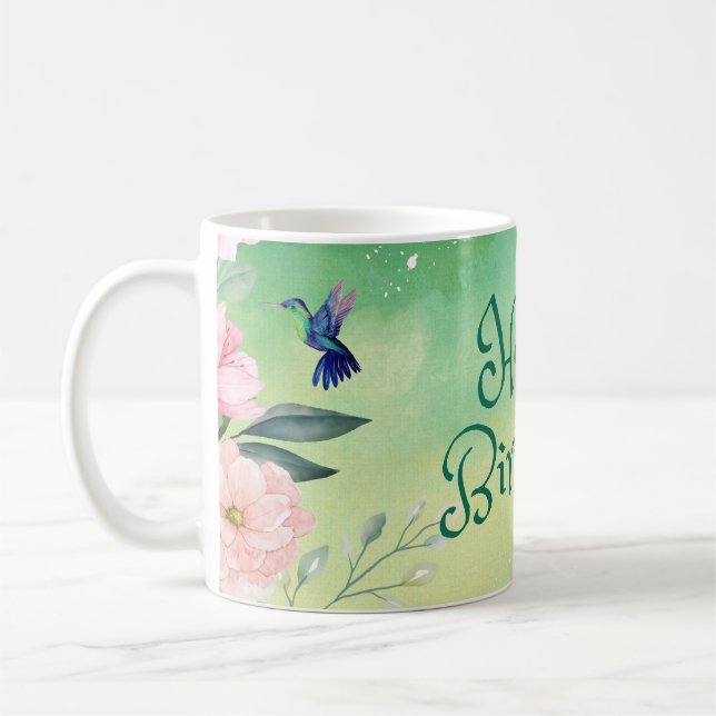 Alles Gute zum Geburtstag Blau, Rosa Blume Kaffeetasse (Links)