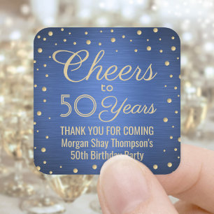 ALLES Gute zum Geburtstag Blau und Gold Konfetti Quadratischer Aufkleber