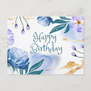 Alles Gute zum Geburtstag Blaue und Lila Wasserfar Postkarte