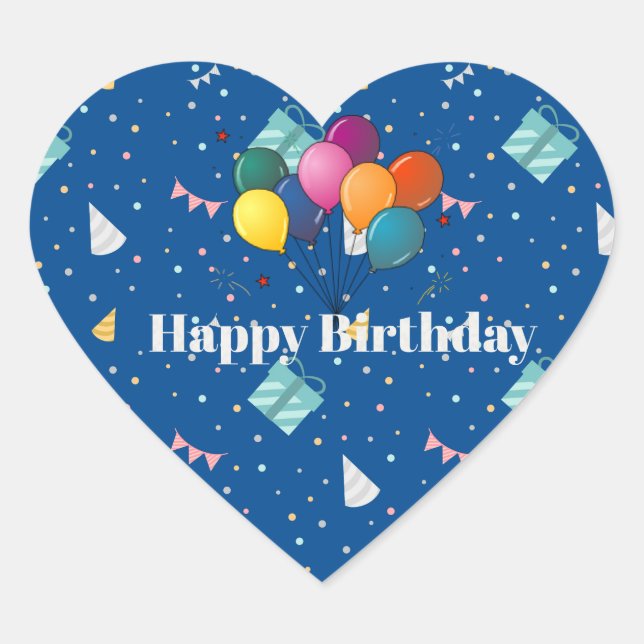 Alles Gute zum Geburtstag, bunte Feier Herz-Aufkleber (Vorderseite)