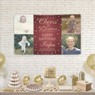 ALLES Gute zum Geburtstag Burgunder Gold 4 Foto Banner