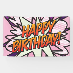 ALLES GUTE ZUM GEBURTSTAG Comic-Book-Pop-Art Rosa Banner