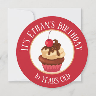 Alles Gute zum Geburtstag, Cupcake mit Cherry am T Einladung